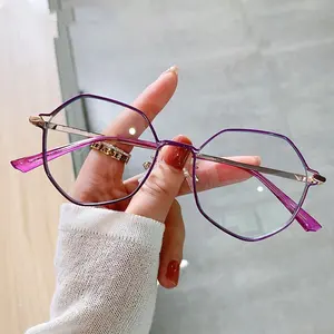 Jiuling gözlük anti mavi ışık nehir oculos ünlü marka özel logo gözlük düzensiz poligon metal çerçeve gözlük