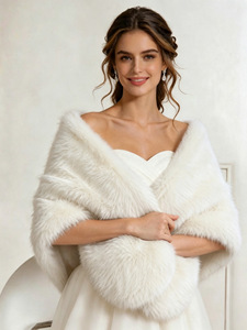 Châle en fausse fourrure noir pour femme, longueur moyenne, chaud pour l'hiver, couleur unie, style renard, élégant, couverture de mariée - Product Image 5