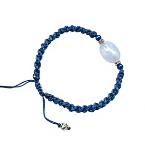 Blue Macrame <b>Beaded</b> <b>Bracelet</b> With Quartz Stone 925 Silver Boho Style Adjustable Unisex Everyday Wear - Product Image 1