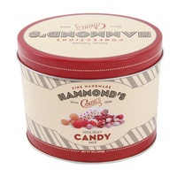Lata Redonda Vintage a Rayas para Dulces, Envase Retro de Hojalata Roja de Grado Alimenticio para Galletas y Dulces Navideños, con Opción de Marca Personalizada