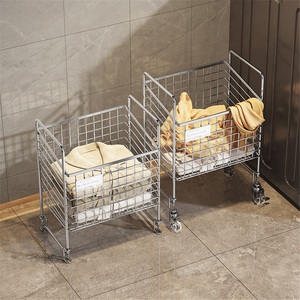 304 Stainless Steel Standing Type Kitchen Waterproof Modern Double Tier Dirty <b>Clothes</b> Basket Household Detachable Storage <b>Shelf</b> - Product Image 3