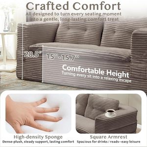 80'' Modern Metal Futon Sofa Bed King Size Foldable Sleeper Sofa Corduroy Boneless Loveseat Couch Chaise <strong>Lounge</strong> 3 Customized - Product Image 4
