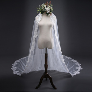 Velo da sposa lungo 3x3 metri bianco avorio con bordo in pizzo e pettine, accessori da sposa, velo nuziale - Product Image 2