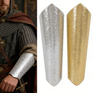Protège-poignet médiéval en argent et or, lisse, <span class=keywords><strong>rivet</strong></span>é, en similicuir, pour chevaliers, scène, Halloween, Noël, carnaval, accessoire de cosplay - Product Image 3