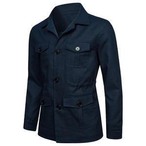 2025 autunno nuova giacca Cargo da <span class=keywords><strong>uomo</strong></span> giacca Flip colletto Multi giacca tascabile cappotto Casual da <span class=keywords><strong>uomo</strong></span> in <span class=keywords><strong>lino</strong></span> - Product Image 3