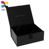 Emballage de boîte magnétique métallique de luxe avec logo personnalisé boîte cadeau noire pliante en papier rigide avec couvercle à fermeture magnétique