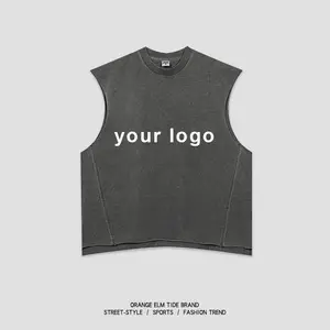 High Street 100% Cotton Washed Old Raglan Sleeveless T-Shirt Vest Custom Fashion Streetwear Vintage Tank Top for men