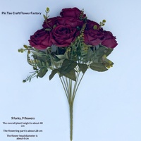 Bouquet de 9 roses impériales artificielles, décoration murale pour mariage, fleurs artificielles en plastique