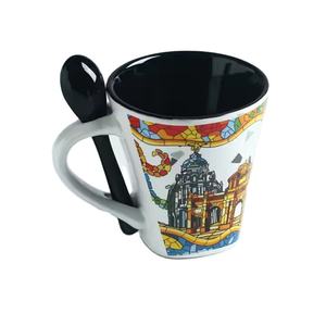 Taza de Cerámica de Diseño Clásico de <span class=keywords><strong>Barcelona</strong></span> Personalizada al por Mayor con Cuchara, Estilo Bohemio para Agua, Leche, Café, para Regalo de Recuerdo Turístico - Product Image 2
