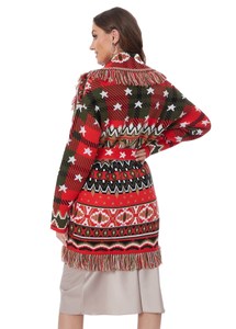 Inverno maniche lunghe di alta qualità in lana Jacquard nappa girocollo oversize <span class=keywords><strong>cardigan</strong></span> <span class=keywords><strong>rosso</strong></span> natale - Product Image 4