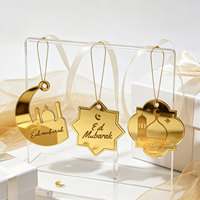 Étiquettes suspendues en acrylique doré miroir Eid Mubarak, 3 designs, étiquette cadeau islamique lune mosquée pour emballage et décoration de cadeaux Eid Mubarak