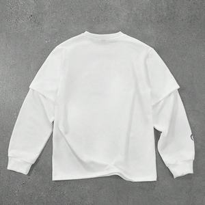 เสื้อยืดคอตตอนผู้ชายไซส์ใหญ่สั่งทำขายส่ง สีขาว แขนยาวสองชั้น พิมพ์ลายซิลค์สกรีน เสื้อยืดทรงหลวม - Product Image 3