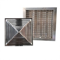 Grille d'aération en acier inoxydable avec maille carrée, persienne ronde et diffuseur pyramidal pour l'alimentation en air par montage au plafond ou au mur