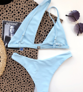 Custom logo Bandeau-style Cross Strap Icy <strong>Blue</strong> Swimwear Swimsuits <strong>Bikini</strong> <strong>Set</strong> for Women - Product Image 5