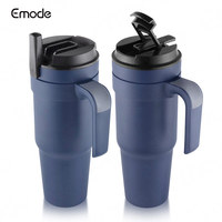 Gobelet à bière de voyage d'aventure de 40 oz avec couvercle à paille et poignée, tasses à café de voyage isolées bleues pour boissons chaudes et froides pour l'extérieur, le camping