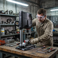 Perceuse à colonne métallique 720W à vitesse variable, mandrin 1/2 pouce, étau 3 pouces, table de travail inclinable, machine de perçage numérique, prise européenne