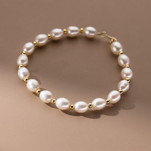Gioielli di moda minimalisti 925 in argento sterling naturale <span class=keywords><strong>vere</strong></span> <span class=keywords><strong>perle</strong></span> rotonde piccole sfere d'oro placcate in oro bracciali donne - Product Image 6