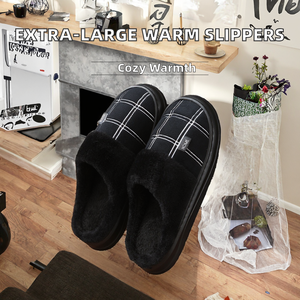 Chaussons d'hiver pour hommes extra-larges en stock, antidérapants, chauds, à semelle épaisse en fourrure, semelle extérieure en TPR, tailles 45-48, doux - Product Image 2