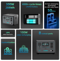 Station d'alimentation portable SAMAS 288Wh 300W LiFePO4 avec onduleur à onde sinusoïdale pure PD140W QC30 pour ordinateur portable, téléphone, camping, situations d'urgence
