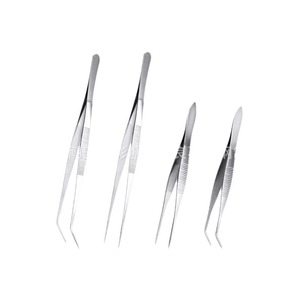 Suministro directo de fábrica de pinzas de acero inoxidable con puntas curvas y rectas, y puntas dentadas para disección de laboratorio. - Product Image 1