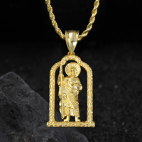 Nouveau design, pendentif Saint Jude à cadre creux, plaqué or, breloque religieuse, pendentifs hip-hop pour hommes, bijoux de mode