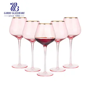 17.5 Oz Hoogwaardige Rode Wijn Champagne Drinken Gespoten Roze Glas Glaswerk Met Gouden Rand Voor Decor En Bruiloftsfeest Beker