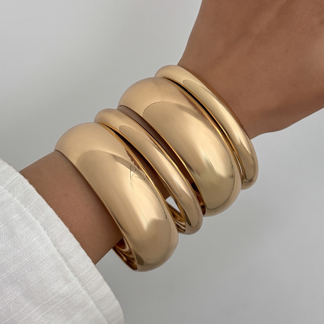 Extremely Simple Bold Design Stackable Geometric Bracelet Set Party Fashion Women's High-end Personalized Bracelet Gold/Silver
