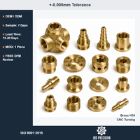 Pièces de manutention de fluides tournées sur mesure, fournisseur OEM, tournage de précision en laiton H59 ISO 9001, rugosité de surface Ra 1.6µm, 0.005mm, 1 pièce