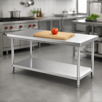Plan de travail en acier inoxydable de qualité commerciale durable, double étagère, table de préparation en métal pour épicerie, laboratoire, garage