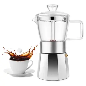 Sıcak satış 3/6/9 bardak alüminyum kristal cam üst taşınabilir stotera Stovetop Espresso kahve makinesi Pot Pot