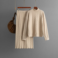 Ensemble Pull 2 Pièces Col Roulé avec Pantalon Long de Luxe Tricoté d'Hiver pour Femme - Vente en Gros