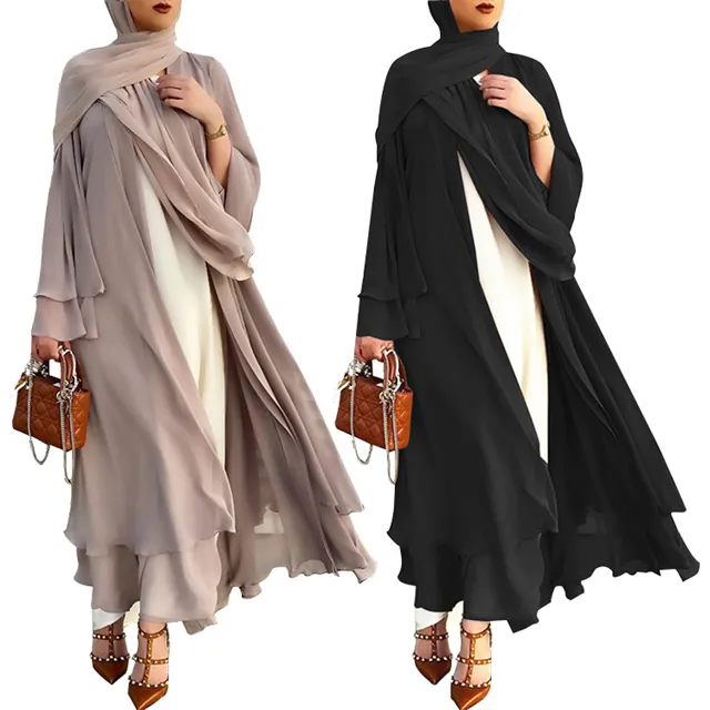 Heiße Frauen Abaya Front Open Kimono Cardigan Türkei Naher Osten Islamische Kleidung Muslim Lange Kleider Einfarbige Frauen Dubai Abaya