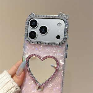 Funda para iPhone 17 16 15 14 Pro Max con espejo de concha degradado, soporte de lazo, textura de diamante y cubierta trasera ombré - Product Image 5