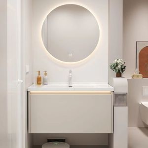 Simplified white bathroom cabinet smart mirror cabinet white washbasin hanging cabinet body - Product Image 5