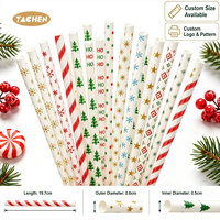 YACHEN Lot de 25 pailles en papier de Noël imprimées, écologiques, 12 motifs pour fêtes de Noël, café, bubble tea
