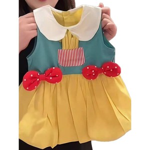 Girls Sleeveless Dress With Peter Pan Collar And Bowknots Yellow Blue Red Polka Dot Design For Summer Wear - Product Image 5