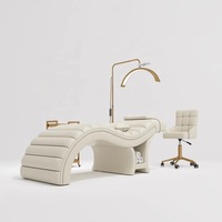 Fauteuil de technicien rose demi-lune avec base dorée et lumière LED pour salon de cils, sourcils et spa