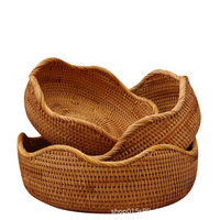 Keranjang Penyimpanan Gaya Jepang dari Rotan Alami Tenun Tangan Vietnam untuk Rumah Tangga, Tempat Buah, Tempat Roti Kukus, Jarum Jahit, dan Benang