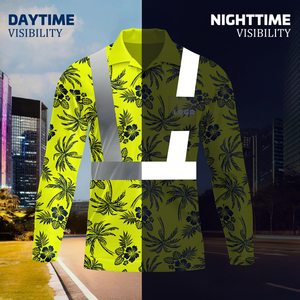 Huỳnh quang Khả năng hiển thị cao phản quang an toàn polo Áo sơ mi Hawaii dài tay áo Hi VIS bảo hộ lao động nhanh khô xây dựng làm việc mặc - Product Image 3