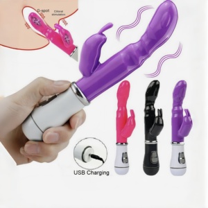 Casemee Dual-Motor Vibrator kelinci 10 kecepatan, bertenaga USB bertekstur poros g-spot + Stimulator klitoris kelinci tahan air - Product Image 3