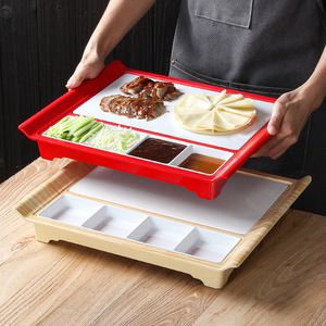 Plateau de service en mélamine Kaboya, multi-compartiments, plateau pour canard laqué, grain de chêne rouge et blanc, utilisation en restaurant et hôtel - Product Image 3
