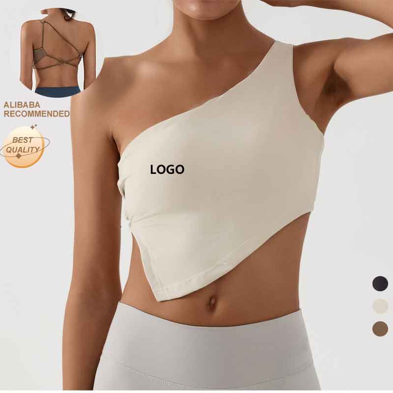 Custom One Shoulder Sleeveless Vest Women Sports Fitness Tank Top Sexy Backless With Bra Pads Quick Dry Yoga Pilates Bra Top