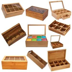 Différents styles de boîtes à thé en bois supportant 8 compartiments en bois personnalisés avec couvercle boîte à thé en bois 6 compartiments