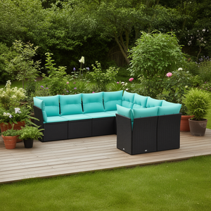Set Divano da Giardino in Rattan PE Nero con Cuscini, Arredamento da Esterno dal Design Contemporaneo - Product Image 2
