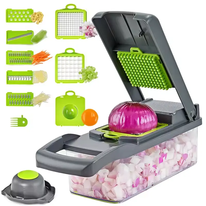 Hot Selling 12-In-1 Keuken Handleiding Mandoline Multifunctionele Fruit-En Groentesnijder Uiensnijder En Vegetarische Snijmachine