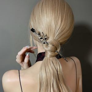 Bastoncini per capelli Vintage rosa rossa nera forcine retrò strass in metallo China capelli lunghi accessori per le bacchette da donna - Product Image 5