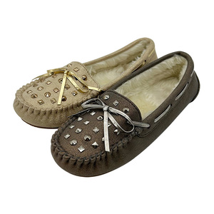 Women's Cozy Memory Foam Indoor Outdoor Micro-Suede Moccasin Slippers with Faux <strong>Fur</strong> Lining Studded <strong>Loafers</strong> - Product Image 5