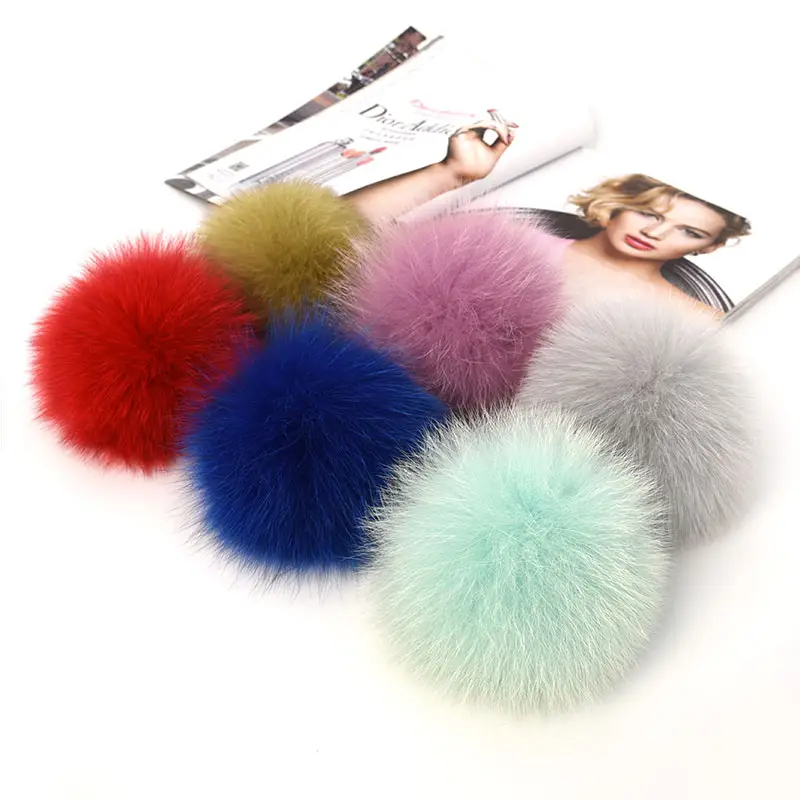 Fur Pompom 12-13CM Fashion Colorful Fox Fur Pompoms For Knitted Winter Hat/bag/garment