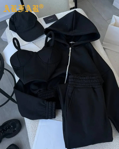 <span class=keywords><strong>Abbigliamento</strong></span> Femminile di Lusso Personalizzato di Marca 2026 Nuovi Arrivi Set 3 Pezzi Tuta da <span class=keywords><strong>Donna</strong></span> con Felpa con Cappuccio e Pantaloni Tuta Sportiva - Product Image 4
