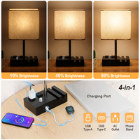 Lampe de chevet à intensité variable avec prises de charge USB, support de téléphone, abat-jour en tissu, lampe de bureau LED pour chambre à coucher, salon